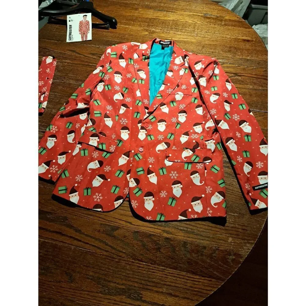 XL Suitmeister Red Santa Christmas Holiday Suit Red White Green 3 Piece Set